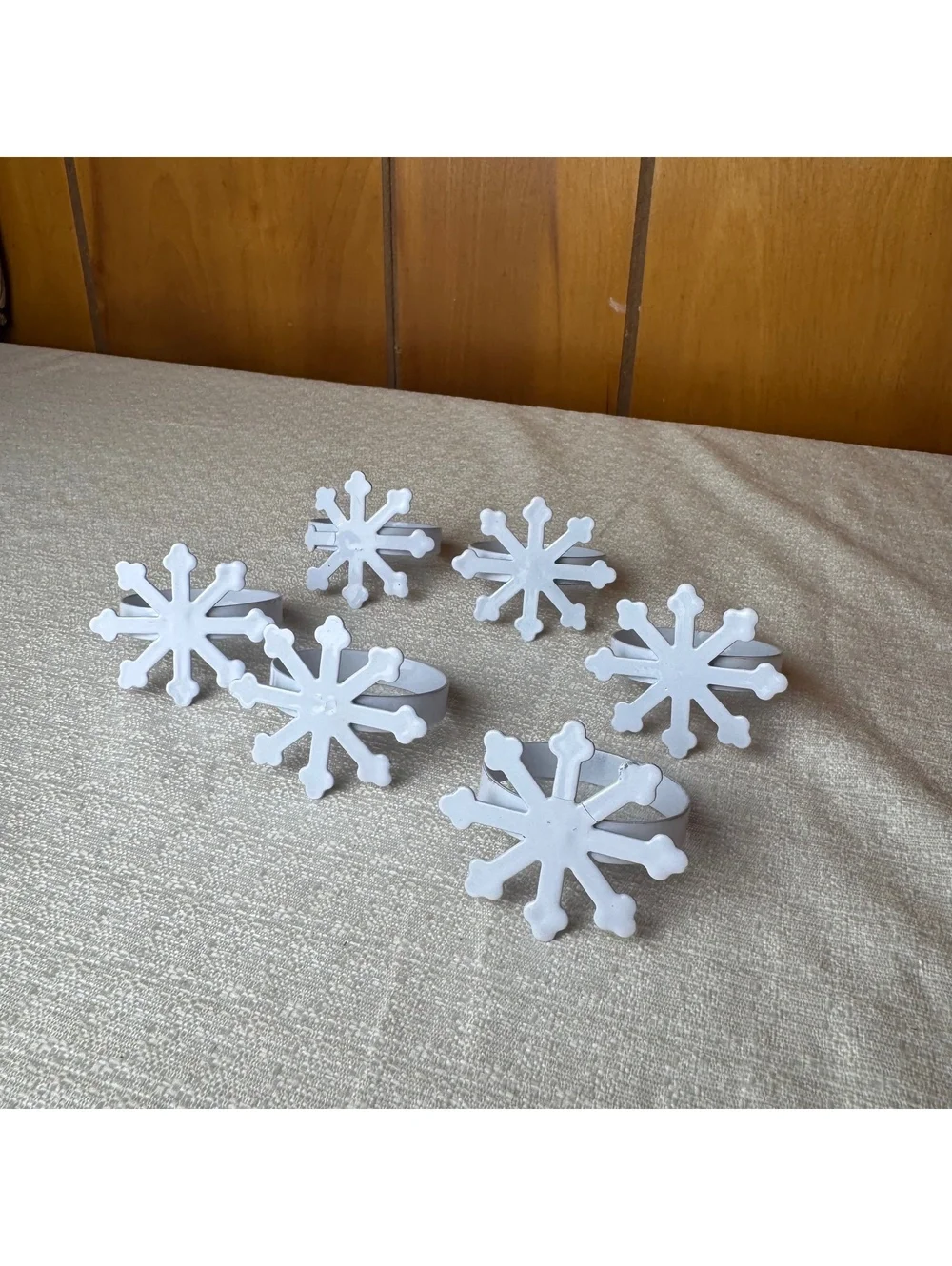 Set of 6 White Snowflake Napkin Rings Winter Christmas Holiday Table Decor
